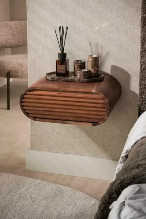 Livraison Express Table de chevet suspendue bois d'acacia foncé 1 tiroir NAKO