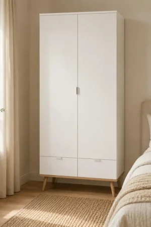 Certifié Armoire penderie blanche 2 portes 2 tiroirs ALVA