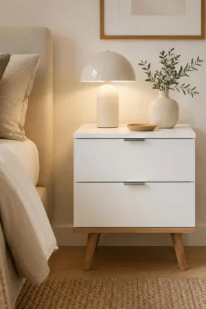 Offre Du Jour Table de chevet blanche 2 tiroirs ALVA