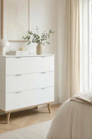 Achat Immédiat Commode blanche 3 tiroirs style scandinave ALVA