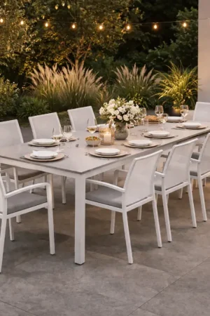 Produit De Marque Table de jardin extensible Bettini Gescova - aluminium et céramique - 220/280 cm - Blanc-gris