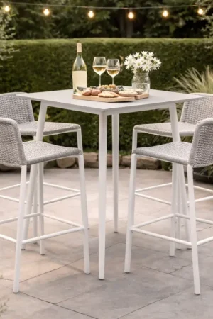 Table de bar Luca Gescova - aluminium blanc et céramique gris clair - 80x80 cm Meilleure Vente