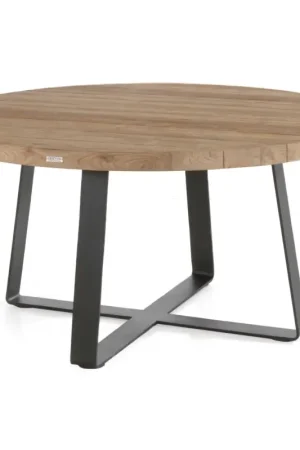 Solde Table de jardin Margarite en teck massif et fer - Ø160 cm - noir/teck