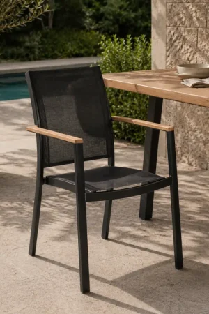 Prix Réduit Chaise de jardin Billie Gescova - aluminium, textilène et teck - noir