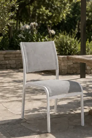 Chaise de jardin Azur Gescova - aluminium blanc mat et textilène gris clair Satisfait Ou Remboursé