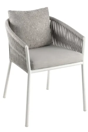 Chaise de jardin Equator Gescova - aluminium blanc et olefin gris clair - avec coussin Jusqu'à Épuisement Des Stocks