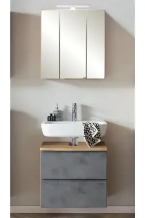Ensemble de salle de bain Varese | lavabo et armoire de toilette avec éclairage | Design Wotan Oak/béton Vente Flash