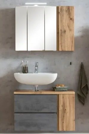 Achetez Aujourd'hui Ensemble de salle de bain Varese | lavabo et armoire de toilette avec éclairage | Design Wotan Oak/béton