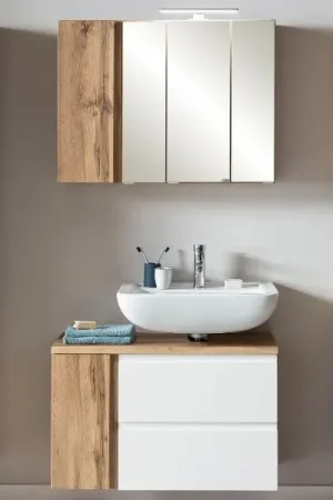 Bon Marché Ensemble de salle de bain Varese | lavabo et armoire de toilette avec éclairage | Design Wotan Oak/blanc