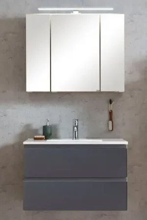 Ensemble de salle de bain Varese | lavabo et armoire de toilette avec éclairage | Design Wotan Oak/gris Commande En Gros