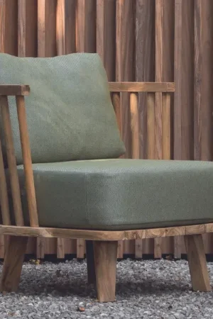 Fauteuil d'extérieur Fez Casablanca - Teck recyclé & coussins vert sauge Produit De Marque
