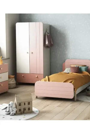 Affaire À Saisir Chambre d'enfant Janne: lit 90x190cm, chevet, commode, armoire - rose/blanc