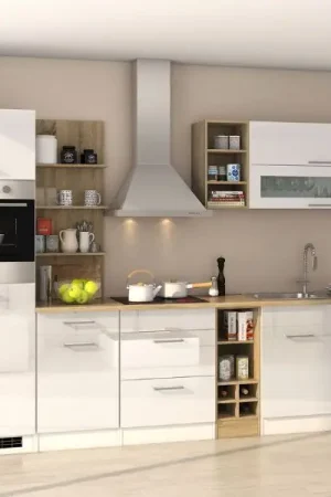 Promotion Saisonnière Kitchenette Milan | Comprend hotte, plaque de cuisson, four et réfrigérateur | Blanc brillant