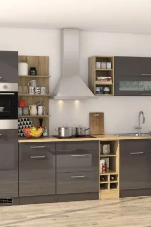 Kitchenette Milan | Comprend hotte, plaque de cuisson, four et réfrigérateur | Gris graphite Offre Du Jour