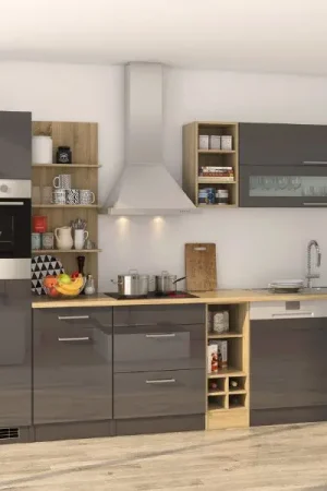 Meilleur Choix Kitchenette Milan | Comprend hotte, plaque de cuisson, four, lave-vaisselle et réfrigérateur | Gris graphite