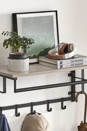 Porte-manteau mural Rhodes | 66 x 30 x 27 cm | Design gris beige Authentique