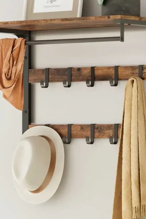 Offre Spéciale Porte-manteau mural Rhodes | 65 x 30 x 42 cm | Design brun rouille