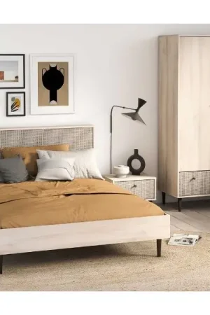 Jusqu'à Épuisement Des Stocks Ensemble de chambre à coucher Sayuri | Lit double, table de chevet, armoire | Kronberg Oak design