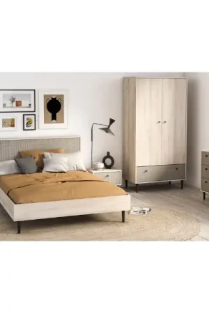 Acheter Direct Ensemble de chambre à coucher Sayuri | Grand lit, table de chevet, armoire, commode | Kronberg Oak design