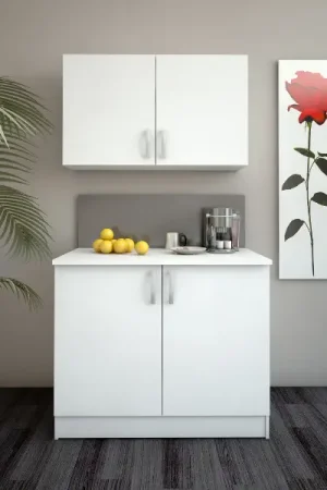 Expédié Aujourd'hui Ensemble salle à manger Nova - Meuble de cuisine et élément haut - Blanc/MDF