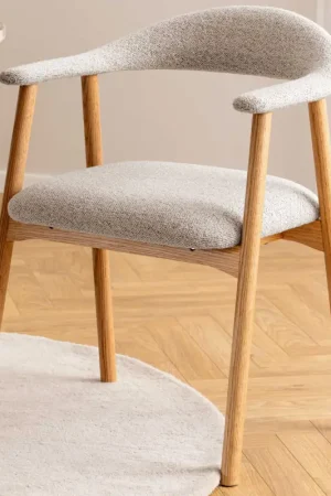 Chaise de salle à manger Addi - bois chêne, tissu - beige Achat Immédiat