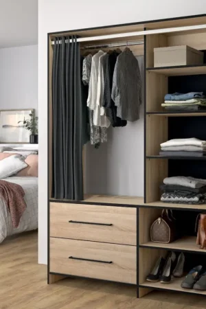 Garde-robe Jungo 122cm 2 tiroirs - chêne/noir Affaire À Saisir
