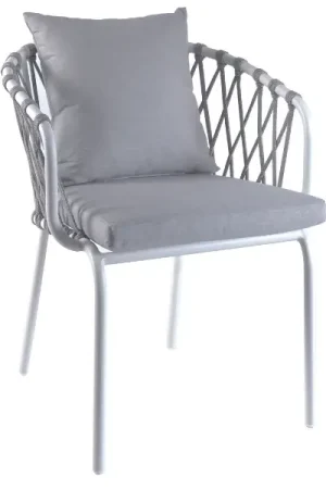 Chaise de jardin Edna Gescova - aluminium blanc et coussins gris en oléfine Meilleure Vente