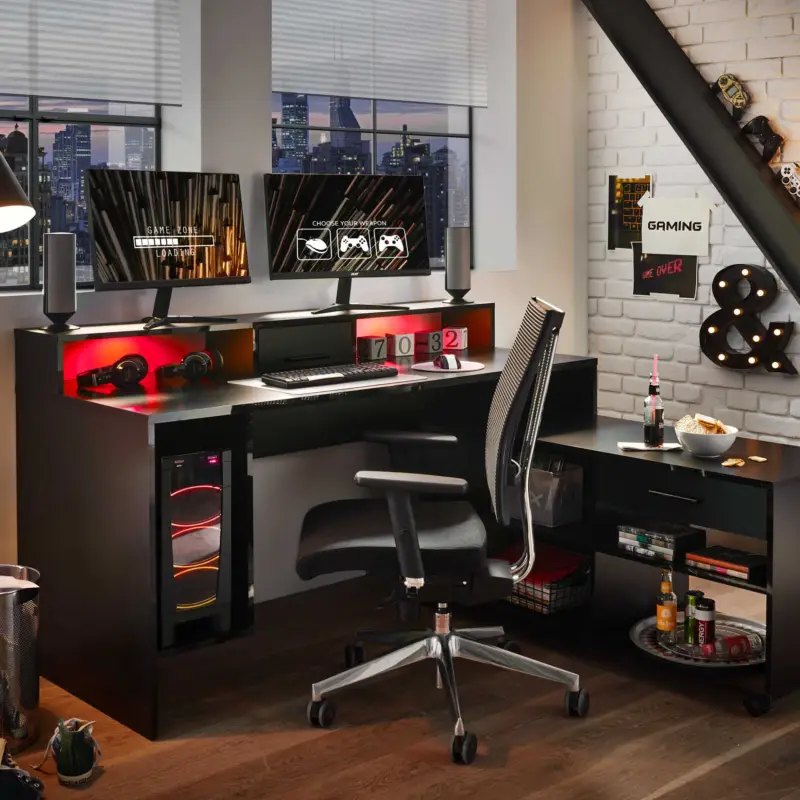 Vente Directe Bureau gaming Tudi éclairage compris - noir