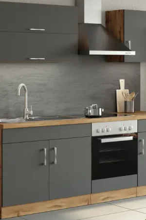 Vente Directe Kitchenette Sorrella 210cm avec espace pour four - anthracite/chêne