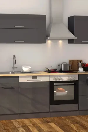 Kitchenette Ragnar 220cm avec espace pour four et lave-vaisselle - anthracite brillant Prix Cassé