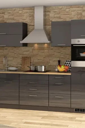 Acheter Direct Kitchenette Ragnar 290cm avec espace pour réfrigérateur et four - anthracite brillant