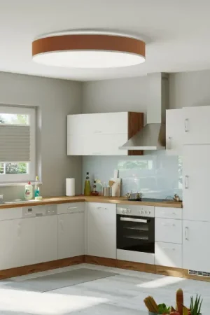 Authentique Kitchenette forme L Sorrella 270cm avec espace pour four, lave-vaisselle et réfrigérateur - blanc/chêne