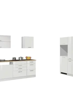 Bon Plan Kitchenette Ragnar 390cm avec espace pour réfrigérateur-congélateur, lave-vaisselle et four - blanc brillant