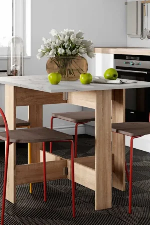Prix Choc Table à manger pliable Papillon 103 cm - chêne/marbre