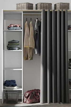 Expédié Aujourd'hui Armoire Spike 112/185cm avec rideau - blanc/gris