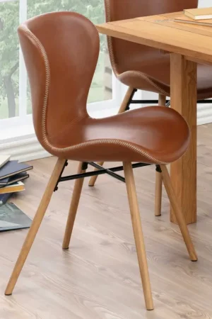 Vente Flash Chaise en similicuir Tilda avec pieds obliques - cognac/chêne