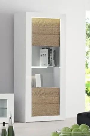 Jusqu'à Épuisement Des Stocks Vitrine Kaia 80cm à 1 porte - blanc brillant/chêne