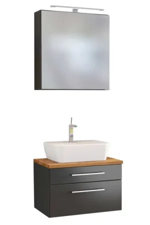 Affaire À Saisir Set meuble lavabo & armoire de toilette Dasa 60cm - graphite/gris mat
