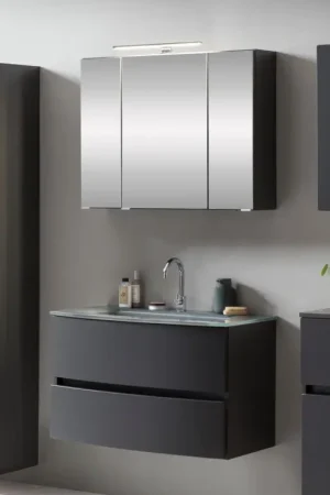 Bon Marché Ensemble salle de bains Kornel 1 à 2 pièces avec vasque grise - graphite