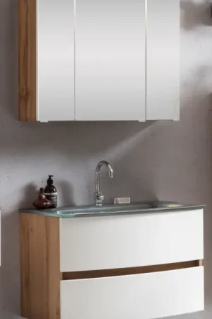 Dernier Modèle Ensemble salle de bains Kornel 1 à 2 pièces avec vasque grise - chêne/blanc