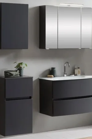 Authentique Ensemble salle de bains Kornel 7 à 4 pièces avec vasque blanche - gris graphite