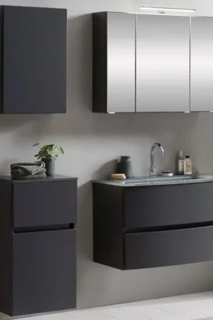 Commander Vite Ensemble salle de bains Kornel 8 à 4 pièces avec vasque grise - gris graphite