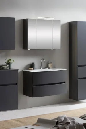 Dernier Modèle Ensemble de salle de bains Kornel 13 à 5 pièces avec vasque blanche - gris graphite