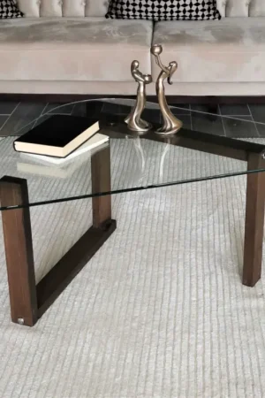 Bon Marché Cam Table basse | VERRE TREMPÉ | Noyer