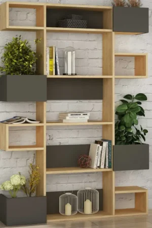 Niho Bibliothèque | 100 % MÉLAMINE | Chêne, Anthracite Certifié