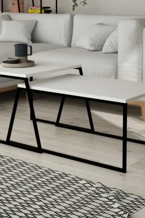 Pal Ensemble de tables basses | 100 % MÉLAMINE | Blanc, Noir Offre Spéciale