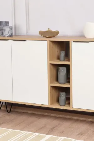 Clara Console | 100 % MÉLAMINE | Chêne, Blanc Offre Du Jour