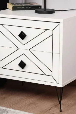Table de nuit Kalune - 100% mélaminé - Pieds en métal - Epaisseur 18mm - Blanc Meilleure Vente