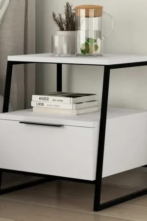 Pal N Table de chevet | 100 % MÉLAMINE | Blanc Promotion