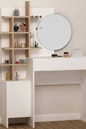 Produit De Marque Mup Coiffeuse | 100 % MÉLAMINE | Blanc, Chêne